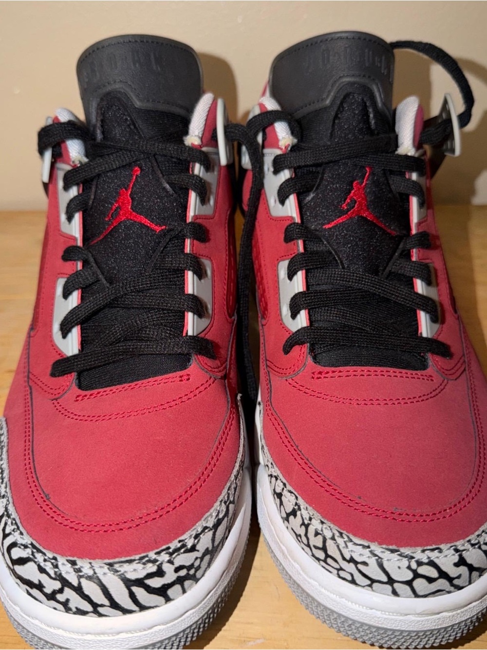 Jordan Men's Red Black White Sneakers with Elephant Print